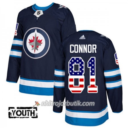 Barn Ishockey Winnipeg Jets Tröja Kyle Connor 81 Adidas 2017-2018 Marinblå USA Flag Fashion Authentic